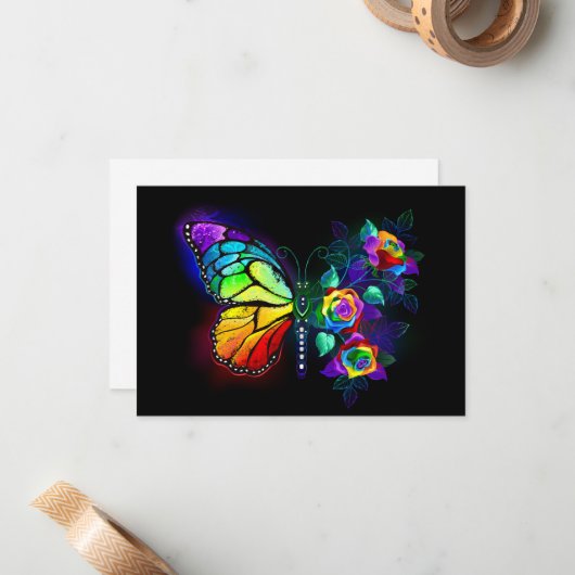 Vlinder regenboogbloem notitiekaartje (Voorkant / Achterkant in situ)