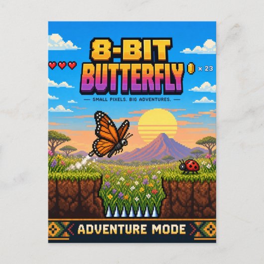 Vlinder, Retro 8-Bit Pixelkunst Briefkaart (Voorkant)