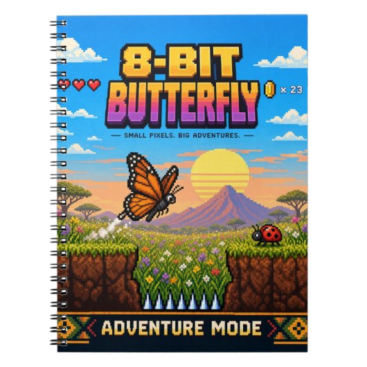 Vlinder, Retro 8-Bit Pixelkunst Notitieboek (Voorkant)