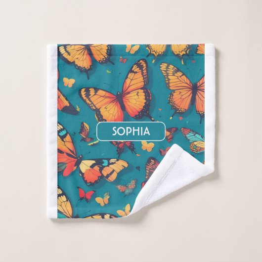 Vlinder Retro Kleurrijk Gepersonaliseerd Patroon Bad Handdoek (Wasdoekje)