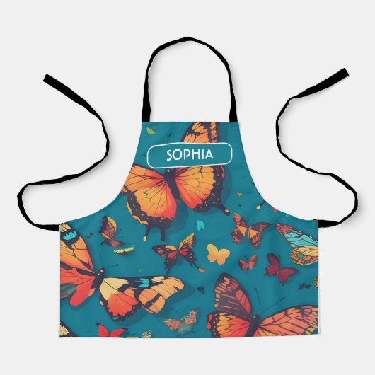 Vlinder Retro Kleurrijk Gepersonaliseerd Patroon Schort (Voorkant)
