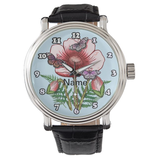 Vlinder Rode Klaproos Horloge (Voorkant)