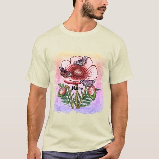 Vlinder Rode Klaproos  T-shirt (Voorkant)