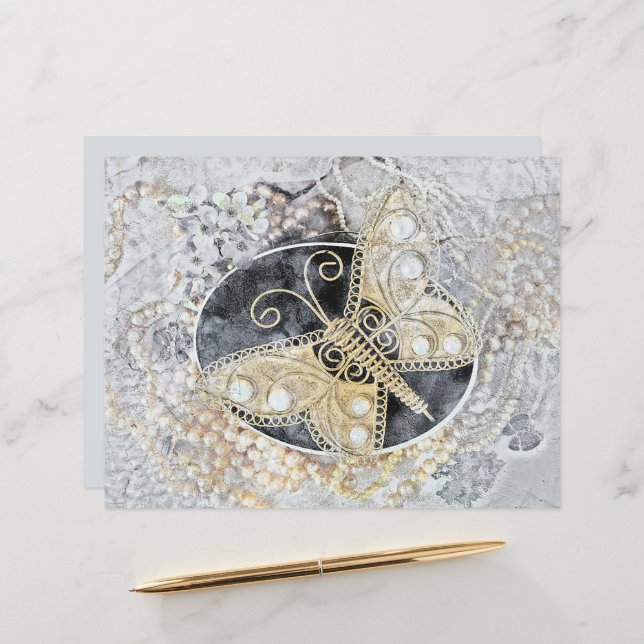  vlinder Romantische gouden zwarte kunst (Voorkant / Achterkant in situ)