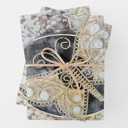  vlinder Romantische gouden zwarte kunst Inpakpapier Vel (In situ)