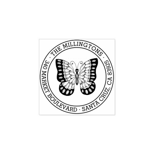 Vlinder | Ronde familienaam Retouradres Rubberstempel (Afrduk)