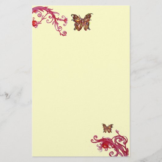 VLINDER, rood roze crème Briefpapier (Voorkant)