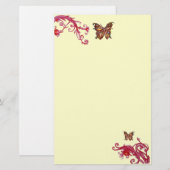 VLINDER, rood roze crème Briefpapier (Voorkant / Achterkant)