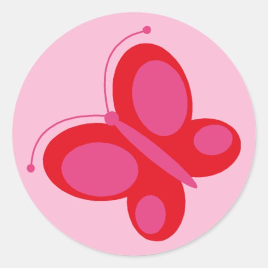 Vlinder [rood + roze] ronde sticker (Voorkant)