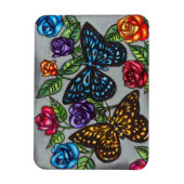 Vlinder roos bloeit originele natuur tekening magneet (Verticaal)