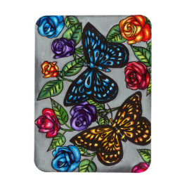 Vlinder roos bloeit originele natuur tekening magneet