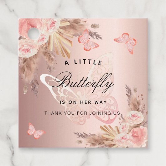 Vlinder roos gouden bloemen meisje baby shower bedankjes labels (Voorkant)