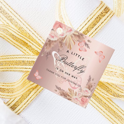 Vlinder roos gouden bloemen meisje baby shower bedankjes labels