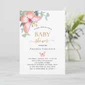 Vlinder roos gouden groen meisje Baby shower Kaart (Staand voorkant)