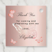 Vlinder roosgoud bloemen meisje baby shower bedankjes labels (Achterkant)