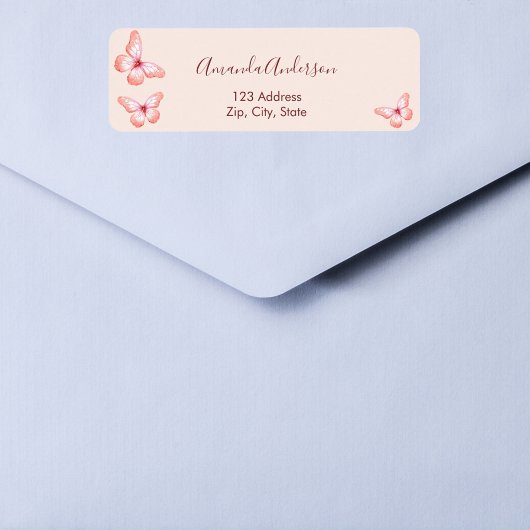 Vlinder roosgoud perzik retouradreslabel etiket