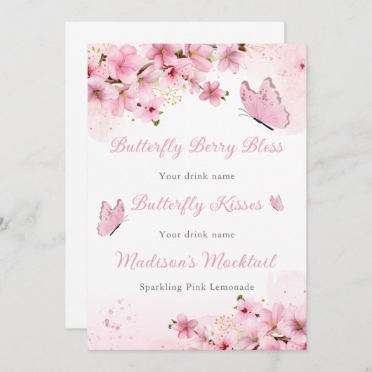 Vlinder roze baby shower kaart (Voorkant / Achterkant)