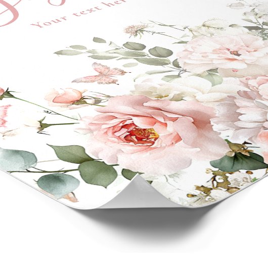Vlinder Roze Bloemen Baby shower Custom Sign Poster (Hoek)