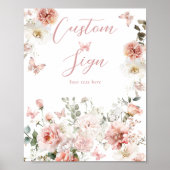 Vlinder Roze Bloemen Baby shower Custom Sign Poster (Voorkant)