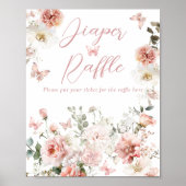 Vlinder Roze Bloemen Baby shower Luier Raffle Poster (Voorkant)