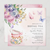 Vlinder Roze Bloemen Bruids Thee Vrijgezellenfeest Kaart (Voorkant / Achterkant)