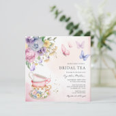 Vlinder Roze Bloemen Bruids Thee Vrijgezellenfeest Kaart (Staand voorkant)