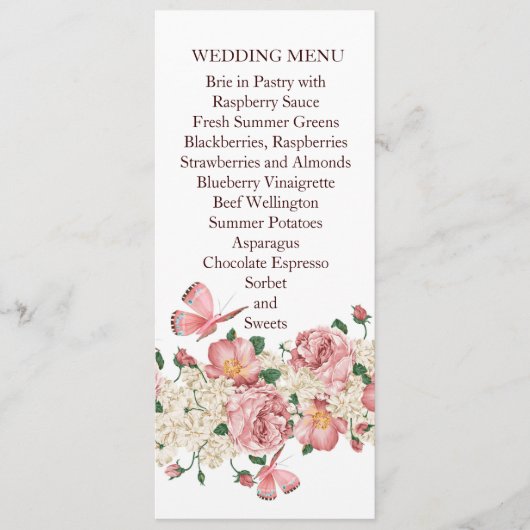 Vlinder Roze Bloementuin Bruiloft Menu (Voorkant)