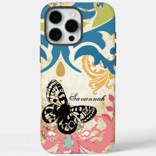  vlinder roze damast naam of citaat iPhone 16 pro max hoesje