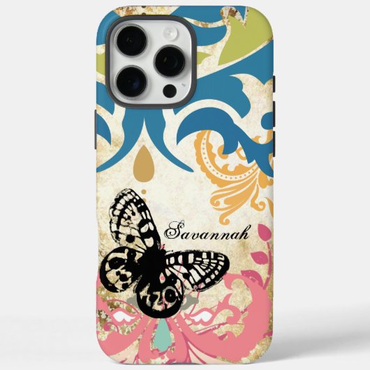  vlinder roze damast naam of citaat Case-Mate iPhone case (Achterkant)