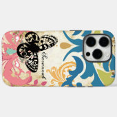  vlinder roze damast naam of citaat Case-Mate iPhone case (Achterkant (horizontaal))