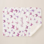 vlinder roze en Paarse meisje Sherpa Deken (Voorkant (horizontaal))