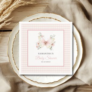 Vlinder Roze Gingham Bloemen Meisje Baby Shower  Servet
