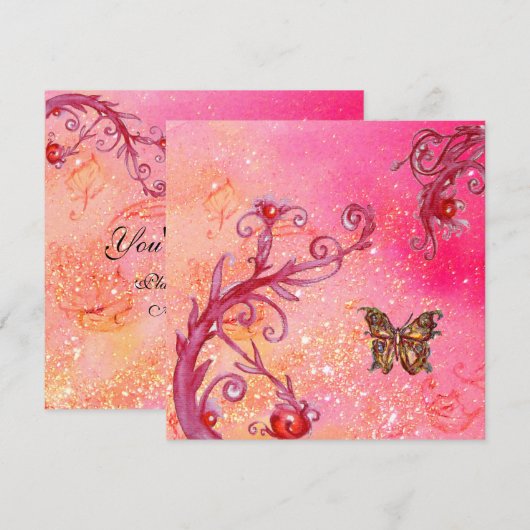 VLINDER,ROZE GLITTER Elegant Huwelijksfeest Kaart (Voorkant / Achterkant)