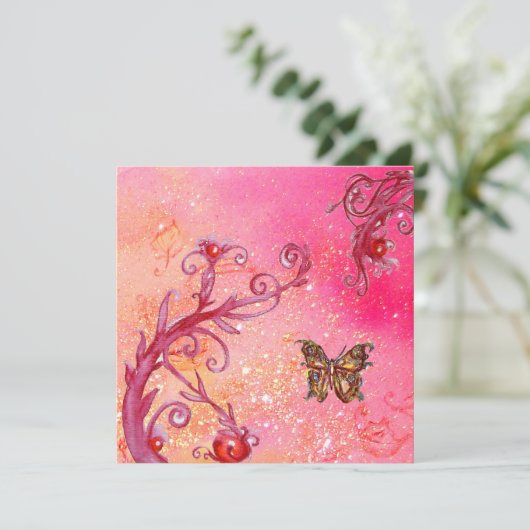VLINDER,ROZE GLITTER Elegant Huwelijksfeest Kaart (Staand voorkant)