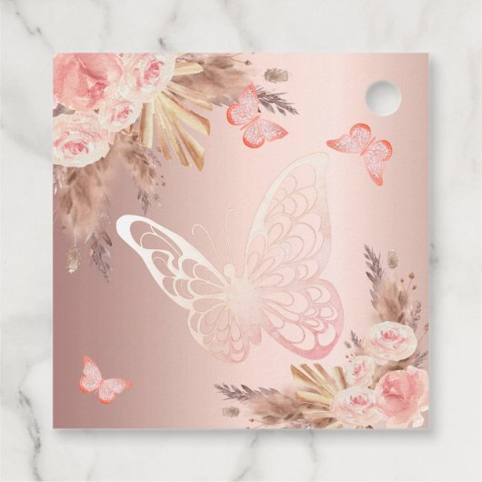 Vlinder roze goud bloemen meisje baby shower bedankjes labels (Achterkant)