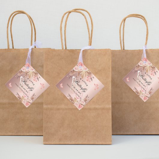 Vlinder roze goud bloemen meisje baby shower bedankjes labels