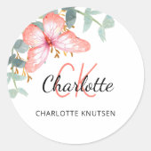 Vlinder roze goud perzik groen dank je ronde sticker (Voorkant)