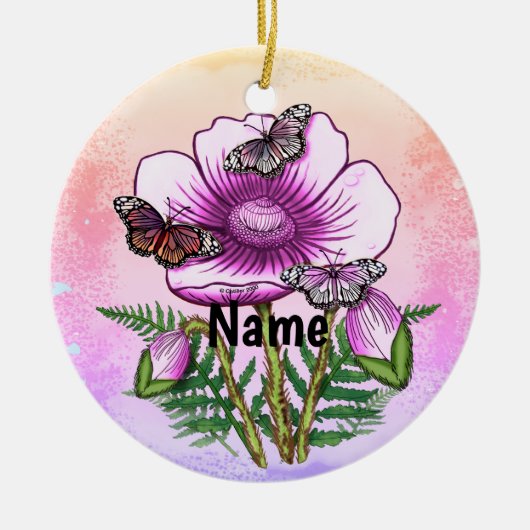 Vlinder Roze Klaproos Keramisch Ornament (Voorkant)