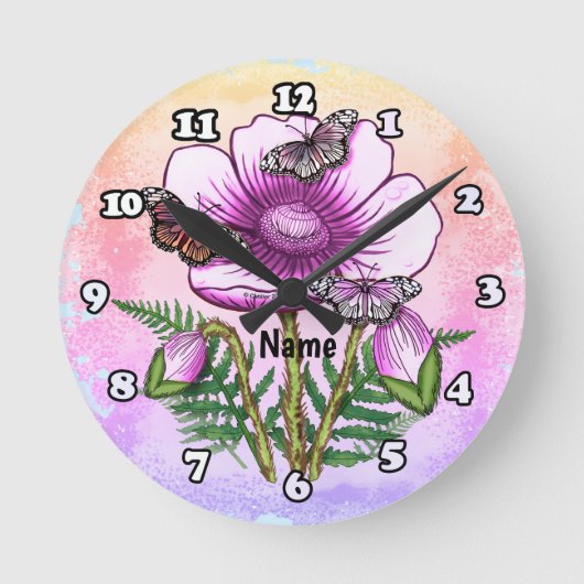 Vlinder Roze Klaproos Ronde Klok (Voorkant)