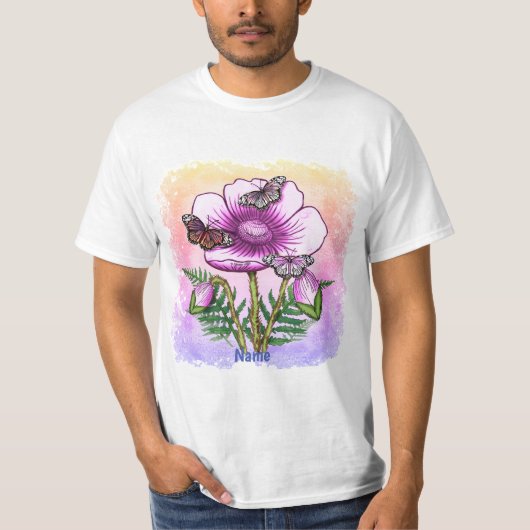 Vlinder Roze Klaproos T-shirt (Voorkant)