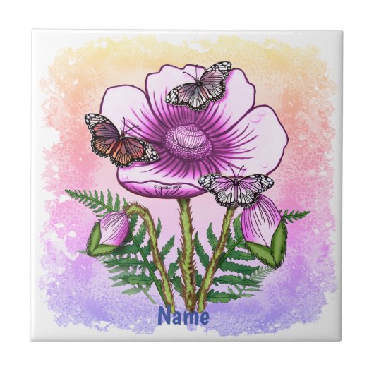 Vlinder Roze Klaproos Tegeltje (Voorkant)