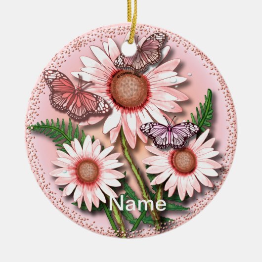 Vlinder Roze Madeliefje Ornament (Voorkant)