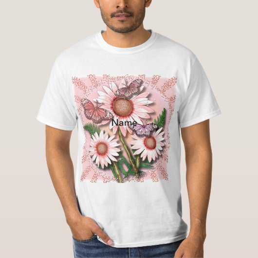 Vlinder Roze Madeliefjes T-shirt (Voorkant)