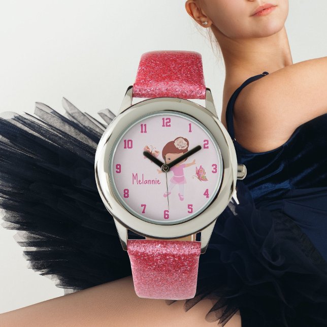 Vlinder Roze Moderne Boho Ballerina Horloge (Butterfly Pink Modern Boho Ballerina Watch)