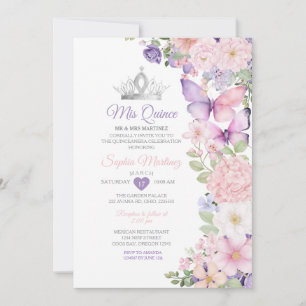Vlinder Roze Paars Quinceanera Verjaardag Kaart
