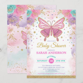 Vlinder Roze Paars Turquoise Regenboog Baby Shower Kaart