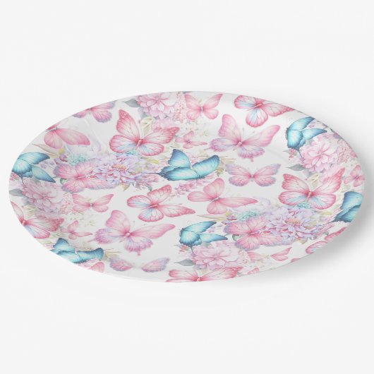 Vlinder Roze Paarse Blauw Zomerfeest Papieren Bordje (Gekanteld)