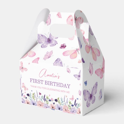 Vlinder Roze Paarse Bloemen Tuin Meisje Verjaardag Bedankdoosjes (Achterkant)