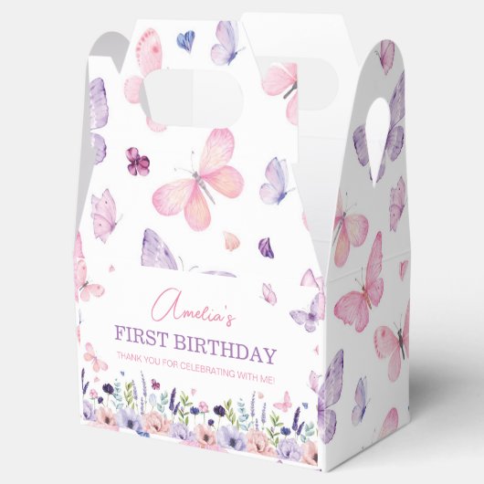 Vlinder Roze Paarse Bloemen Tuin Meisje Verjaardag Bedankdoosjes (Geopend)