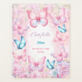 Vlinder Roze Paarse Kleurrijke Bloemen Meisje Naam Planner (Voorkant)